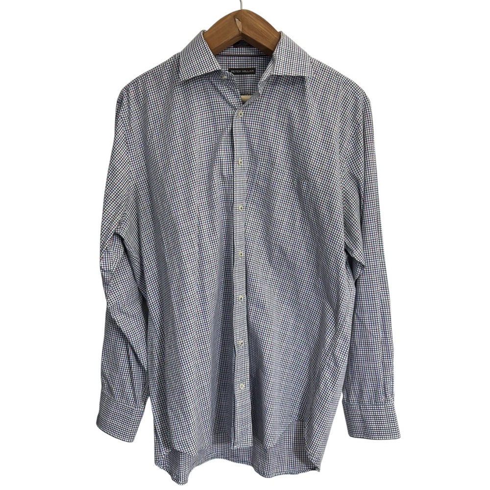 Peter Millar Button Up Shirt Mens XL Long Sleeve Multicolor Rainbow Gingham EUC